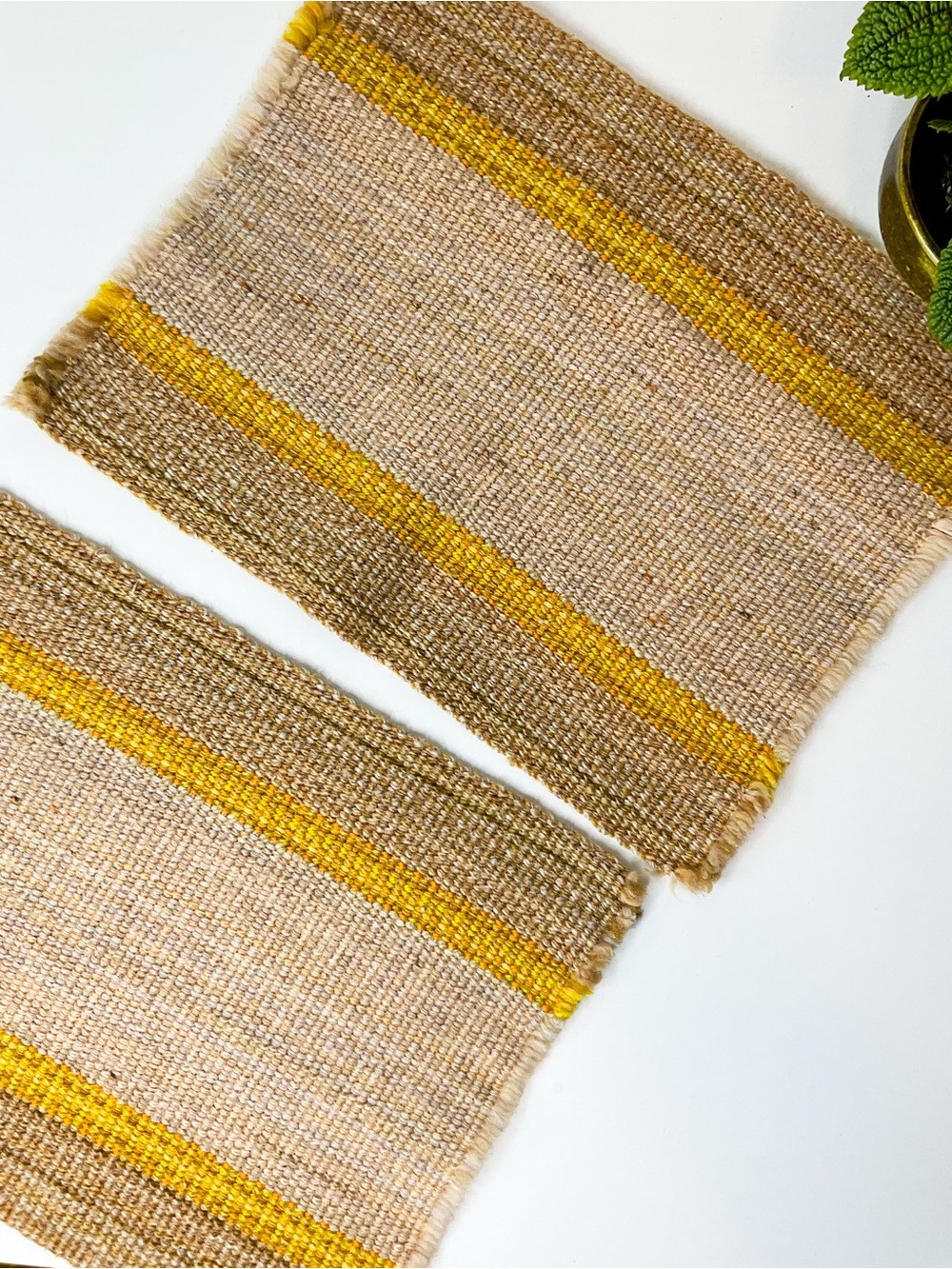 Vintage Handwoven Wool Placemats with Yellow Stripe - set of two - Picture 3 of 6